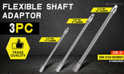 3-piece set of flexible shaft adaptors in 1/4, 3/8, and 1/2 inch drive sizes.