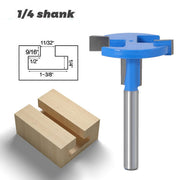 1/4 inch shank router bit creating a wood groove with technical dimensions diagram.