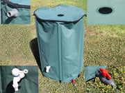 Portable green folding water tank with spigot and drainage valve for outdoor use