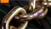 Close-up of a gold-colored metal chain link with a 1.8cm thickness measurement label.