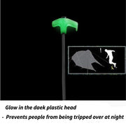 Glow-in-the-dark plastic tent peg head for night visibility to prevent tripping.
