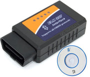 ELM 327 OBDII interface diagnostic scanner with accompanying installation CD