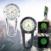 Waterproof carabiner outdoor watches with luminous night glow dials for hiking.