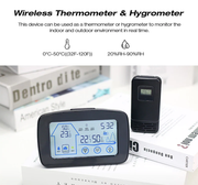Wireless digital thermometer and hygrometer displaying temperature and humidity readings.