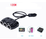 120W car cigarette lighter splitter with 3 sockets and USB ports for multiple devices