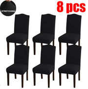 Set of 8 black stretchy fabric dining chair covers for home decor