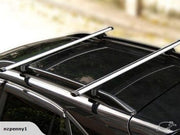 Silver universal roof rack bars installed on a black car roof for extra storage.