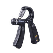 Black adjustable hand grip strengthener with a tension spring for forearm exercise