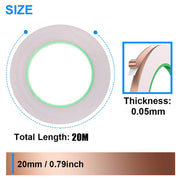 Copper foil tape dimensions: 20mm width, 20m length, and 0.05mm thickness.