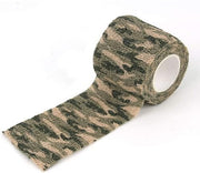 Camouflage pattern fabric tape roll with tactical camo design on white background
