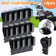 14-piece set of black golf club fixing clips for organizing golf bags.