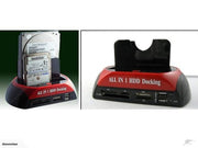 All in 1 HDD docking station with hard drives and multiple card reader slots.