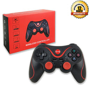 Black and red wireless gaming controller with original retail packaging.