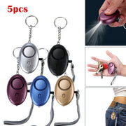 Set of 5 colorful portable personal safety alarm keychains with built-in LED flashlights