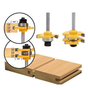 Adjustable router bit set for woodworking with wood joint examples