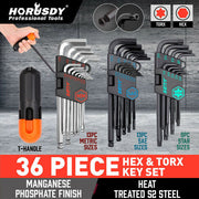 Horusdy 36 piece hex and torx key set with metric and SAE sizes and T-handle