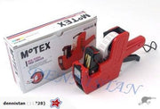 Red MX-5500 price labeller machine with roll of white labels and product box.