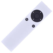 White slim remote control with black menu, play, and directional navigation buttons.