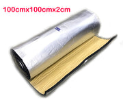 Silver reflective thermal insulation roll, 100cm x 100cm x 2cm, with yellow foam backing