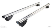 Silver aluminum roof rack crossbars for vehicle cargo transport