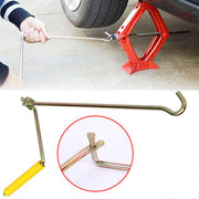 Metal car jack handle tool for lifting vehicles and changing tires.
