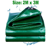 Folded green waterproof tarp with eyelets, size 2M x 3M