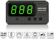 Digital GPS HUD Speedometer with green LED display and carbon fiber texture finish