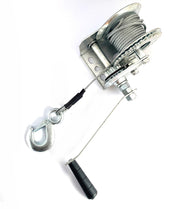 Manual hand-cranked steel cable winch with hook and handle