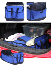 Blue insulated car trunk organizer bag for groceries and storage