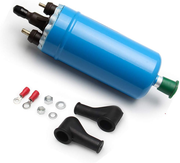 Blue cylindrical automotive electric air horn kit with mounting hardware and rubber boots