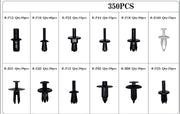 350-piece assortment kit of various black and white plastic rivets and fasteners