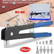 Nut Rivet Riveter Gun Riveting Kit 106PCS