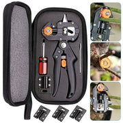 Professional tree pruning kit with grafting tool, screwdriver, and replacement blades in a carrying case