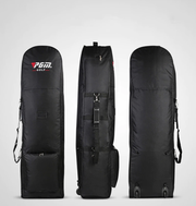 PGM Golf black soft travel bag for golf clubs with adjustable straps and storage pockets.
