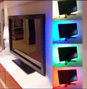 LED backlight TV strip lighting in various colors including blue, green, and red.