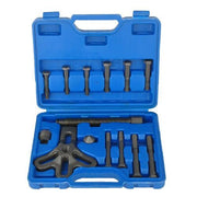 Professional puller tool set with various bolts and attachments in a blue plastic carrying case