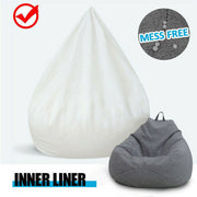 White and grey bean bag inner liner for mess-free home seating.