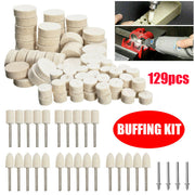 129pcs polishing and buffing kit with felt wheels and grinding stones for metalwork.