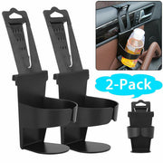 Two pack of black universal car door cup holders for drinks and bottles