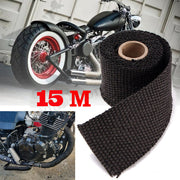 15m roll of black heat shield exhaust wrap for motorcycle engine pipes