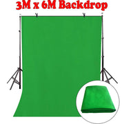 3M x 6M green screen backdrop with support stand and folded fabric insert