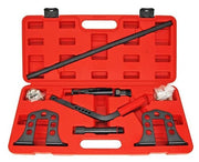 Professional tool kit set with various metal components in a red hard-shell carrying case