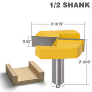 Yellow router bit with 1/2 inch shank and dimensions for woodworking