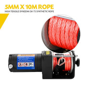 5mm x 10m high tensile Dyneema SK-75 synthetic red rope on a portable electric winch.