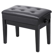 Black faux leather tufted storage ottoman bench with wooden legs