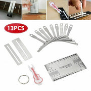 13-piece guitar string action setup tool kit with metal rulers and saddle adjustment tools