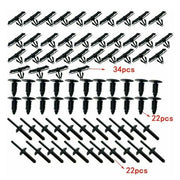 Set of black automotive plastic bumper clips and trim fasteners, 78 pieces total.