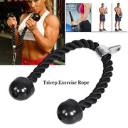 Heavy-duty black tricep exercise rope with rubber grips for gym workouts