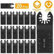 Set of 20 high-carbon steel jigsaw blades for wood cutting with 48HRC hardness.