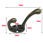 Antique brass wall hook with dimensions: 95mm length, 50mm height, and 40mm width.